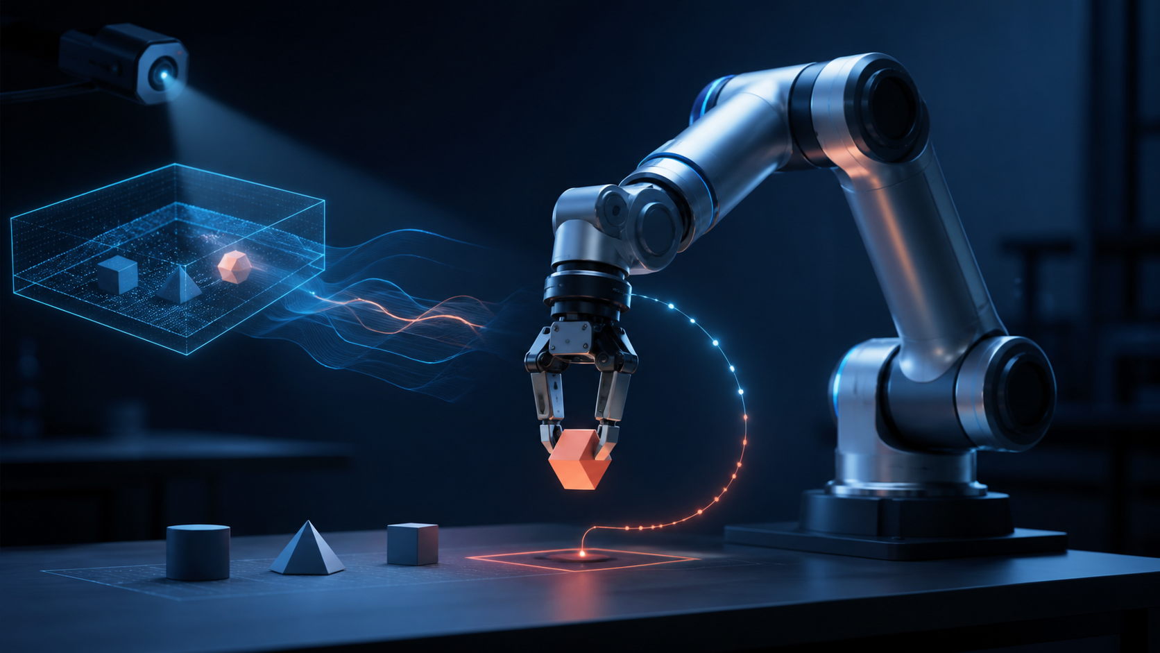 Robot arm connecting visual perception with a smooth action trajectory